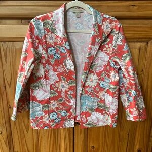 Appleseed's Open Front Jacket Floral Pockets‎ Cotton/Spandex Women's Size Small